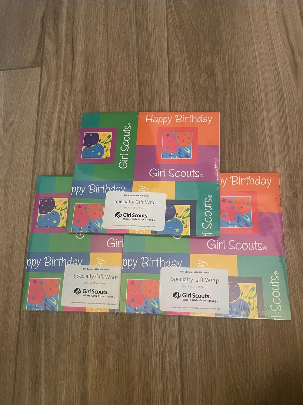 Girl Scouts Happy Birthday Gift Wrap - Colorful Multi-Panel Sheets, 3 packages